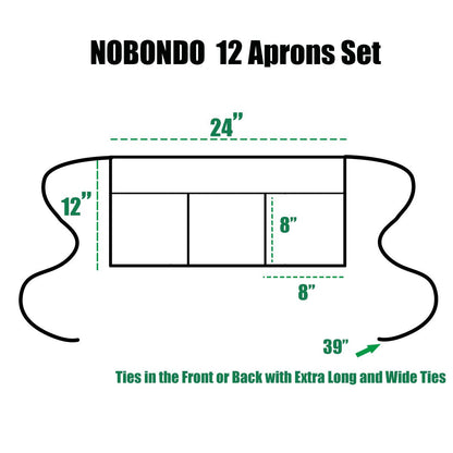 NOBONDO 12 Pack Waitress Aprons with 3 Pockets - Waist Aprons for Women Men Commercial Waiter Half Apron with Extra Long Straps Reinforced Seams for Restaurant Server Work