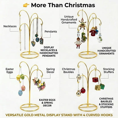 HOHIYA Ornament Display Stand 12 Inch 4-Arm Metal Holder for Christmas Ornaments Glass and Crystal Ball Decorations Art Craft Hanging Hanger Brass Gold 2 Pack