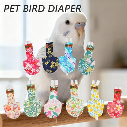 5pcs Bird Diaper Cute Printed Parrot Flight Suit Parrot Nappy Reusable Pigeon Pants Cockatiel Clothes for Parakeet Mini Macaw Budgie Canary for Indoor Outdoor - color2 XS
