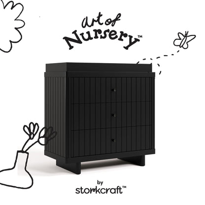 Storkcraft Kyoto 3 Drawer Chest with Topper (Black) - GREENGUARD Gold Certified, Nursery & Kids' Bedroom Wood Chest, Interlocking Drawer System, and Easy Assembly with Pre-Installed Tracks