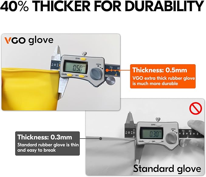 Vgo... 2-Pairs Reusable Household Gloves, Rubber Dishwashing gloves, Extra Thickness, Long Sleeves, Kitchen Cleaning, Working, Painting, Gardening, Pet Care (Size L, Yellow, HH4601)