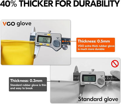 Vgo... 1-Pair Reusable Household Gloves, Rubber Dishwashing gloves, Extra Thickness, Long Sleeves, Kitchen Cleaning, Working, Painting, Gardening, Pet Care (Size XL, Yellow, HH4601)