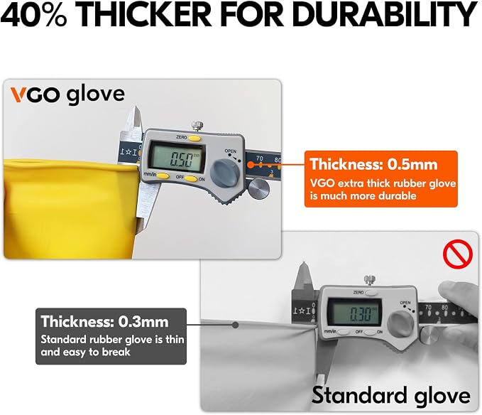 Vgo... 1-Pair Reusable Household Gloves, Rubber Dishwashing gloves, Extra Thickness, Long Sleeves, Kitchen Cleaning, Working, Painting, Gardening, Pet Care (Size L, Yellow, HH4601)