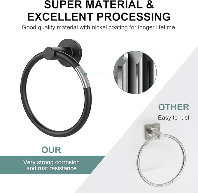 SetSail Towel Holder for Bathroom Wall Matte Black Towel Ring Stainless Steel