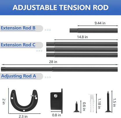 SUTINE Closet Rods for Hanging Clothes, 17 to 83 Inch Closet Rod, Heavy Duty Adjustable Clothes Hanging Bar Rod Matte Black Closet Poles for Wardrobes, Closet, Bathroom, Windows,1.3 Inch Diameter