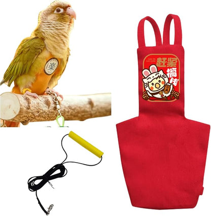 MANON ROSA Bird Diapers Leash Set Washable Reusable Handmade Flight Suit Waterproof Inner Layer - Protective Parrot Nappy Clothes Parakeets Macaws Budgies Canaries (Red3,Rainbow Lorikeet)