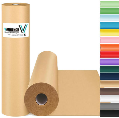 Vanhench Brown Wrapping Paper 17.5"x 1800"(150') for Craft Kraft Gift Wrapping Bulletin Board Arts Bouquet Flower Table Covering Poster Packing Shipping Moving Supplies 65GSM 45LB