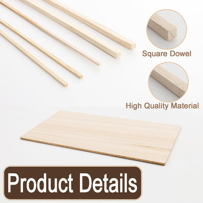 Fumwase 150 Pieces Wood Sticks Hardwood Square Wooden Craft Thin Wood Sheets 1/8 Inch 1/4 Inch x 12 Inch Unfinished Wood Strips Natural Wood Squrae Sticks for Arts Crafts DIY Projects