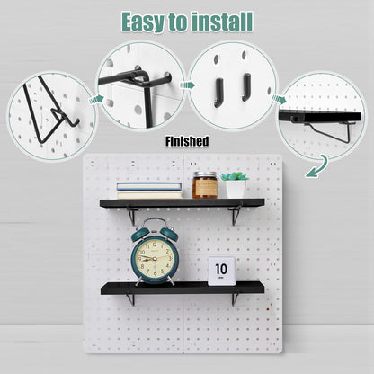 Qunclay 8 Pack Pegboard Shelf Set Wooden Shelves with Metal Brackets Hook Wall Pegboard Shelving Heavy Duty Accessories for Crafts Home Office Garage Workbench(Black)