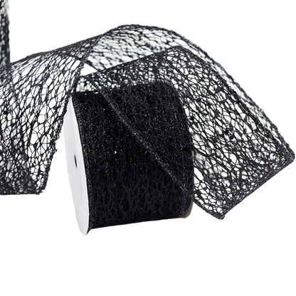 CABODYALS 10 Yards 2.48 Inch Black Glitter Mesh Ribbon Wire Edge Wide Netting Sparkly with Sequins Paillettes Fabric Ribbons for Gift Wrapping Bow Making Bouquet Wedding Home Decor DIY Craft Supply