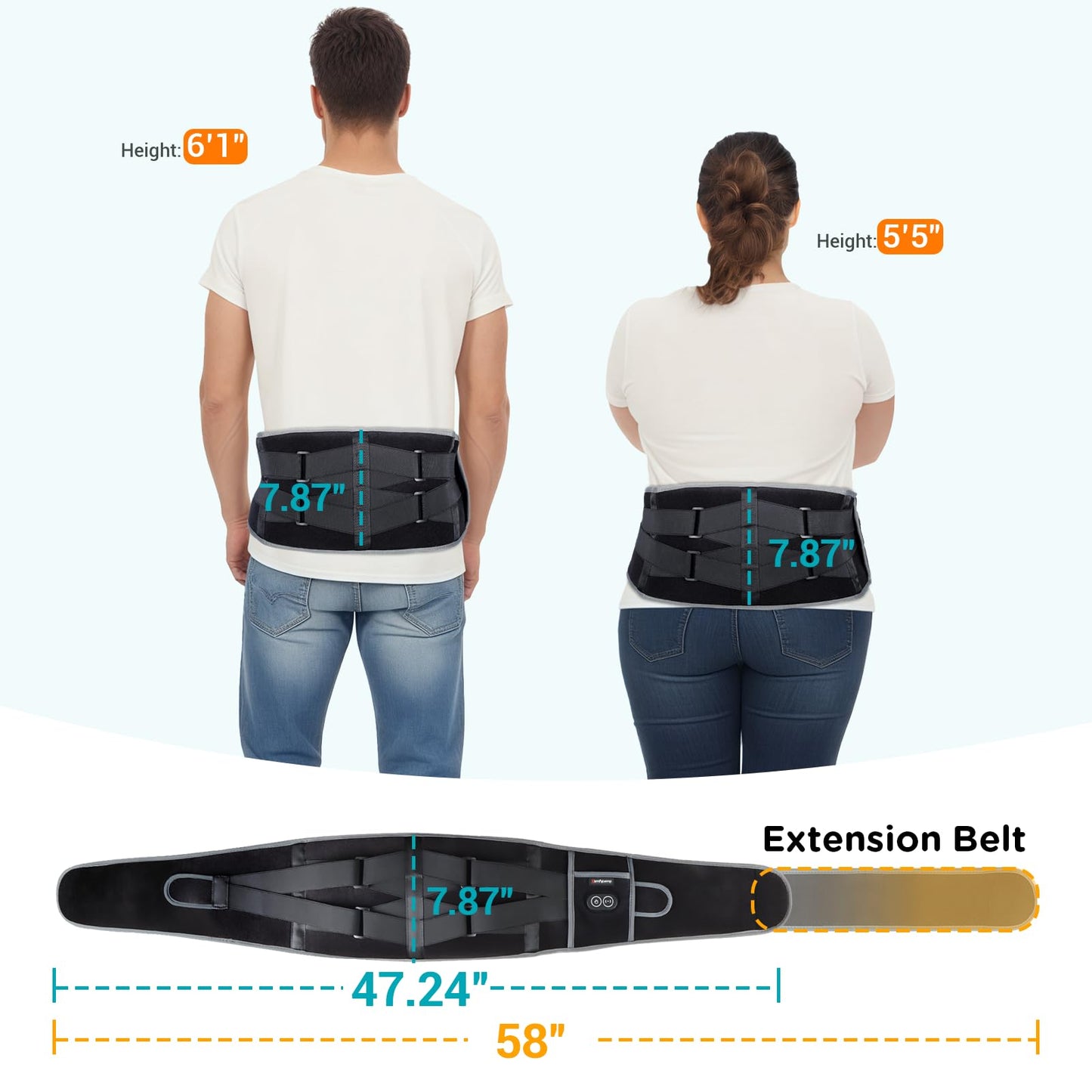 Comfytemp Cordless Heating Pad with Massager for Back Pain Relief, Portable Lower Back Massager Wearable, Birthday Gifts for Dad Mom Men Women Elderly, Rechargeable Period Cramps, 3 Heat Auto-Off, 58"