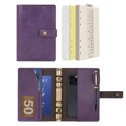 WONDERPOOL Leather Journal Dotted Paper Refillable Writing Binder Notebook - Leather Spiral Diary with Inner Organizer Pockets for Man and Woman (Purple, A6)