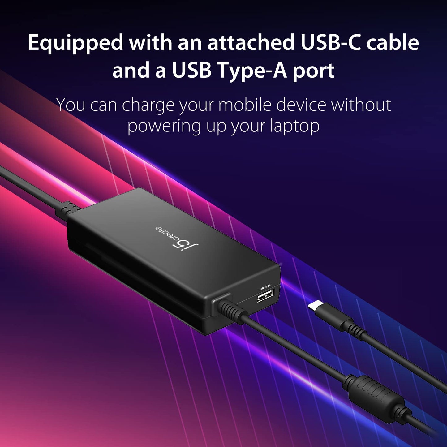 j5create USB Type C PD 100W Fast Charger for MacBook Pro, Chromebook, Laptop, Notebook, Tablet, Android, and iOS Smartphones (JUP2290)