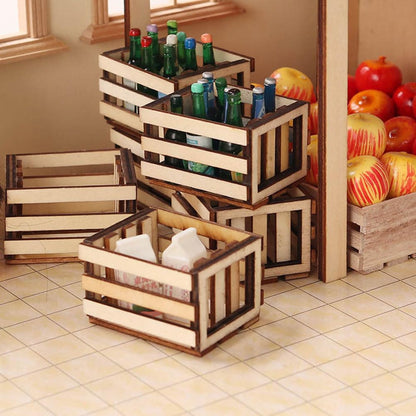 Toyvian 3PCS Miniature Dollhouse mini Baskets Miniature Craft mini Storage Baskets Crate, Wooden Milk
