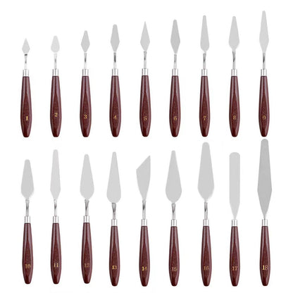 18 Piece Painting Knives Stainless Steel Spatula Palette Knife Professional Palette Knife Painting Wood Handle Oil Painting Accessories Color Mixing Set for Oil Canvas Acrylic Painting
