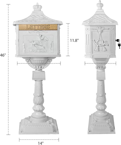 Polar Aurora Mailbox Cast Aluminum White Mail Box Postal Box Security Heavy Duty New