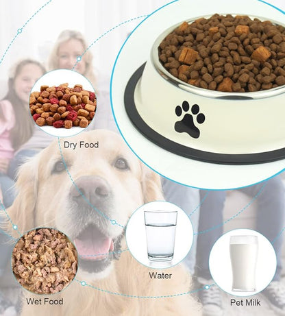 Stainless Steel Dog Bowls, Food and Water Non Slip Anti Skid Stackable Pet Puppy Dishes for Small, Medium and Large Dogs (2 Pack)