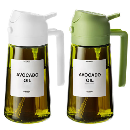 TrendPlain - Original 16oz/470ml Olive Oil Dispenser Bottle for Kitchen Gadgets and Air Fryer Accessories - Olive Oil Sprayer for Cooking w/Stickers - Black&Green