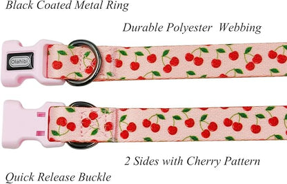 Dog Collar and Leash Set, Cherry Pattern, Polyester Material, 5ft Leash, for Small Dogs.(Small,Pink Cherry)
