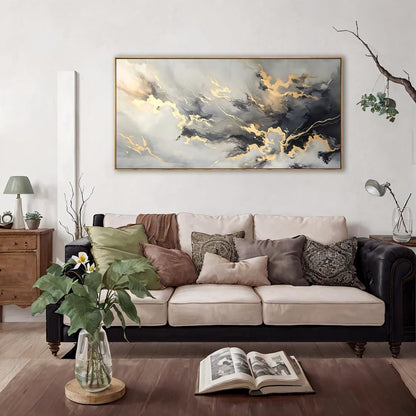 youkuart Wall Art Abstract Artwork Fluid Lines Marble Art Black and Gold Canvas Prints for Living Room Bedroom Dining Room Home Office Decor Large Framed Ready to Hang 20"x40"