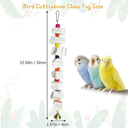 Hamiledyi 2 Pack Bird Toys with Eight Cuttlebone - Natural Calcium Chew Toy for Beak Grinding, Hanging Wooden Cage Accessories for Parakeets, Budgies, Cockatiels, Lovebirds(Style B)