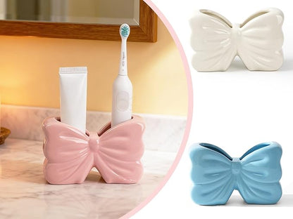 Bow Toothbrush Holder， 2-Slot Toothbrush and Toothpaste Holder Cute Toothbrush