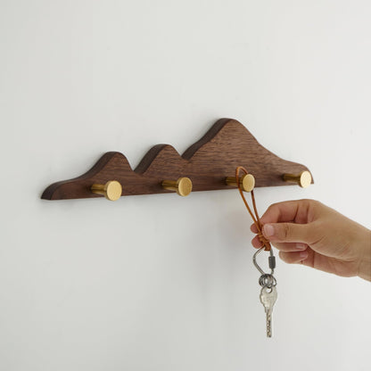 THFLSTR Elegant Wall Coat Rack with Hooks Walnut Wood Solid Coat Hanger Wall Mount with 4 Brass Hooks, Moisture-Resistant Wax Oil Finish for Home(Walnut, 4 Hooks)