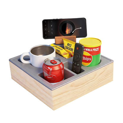 ThinRinRin Wooden Couch Cup Holder Tray with Phone Holder and Couch Caddy
