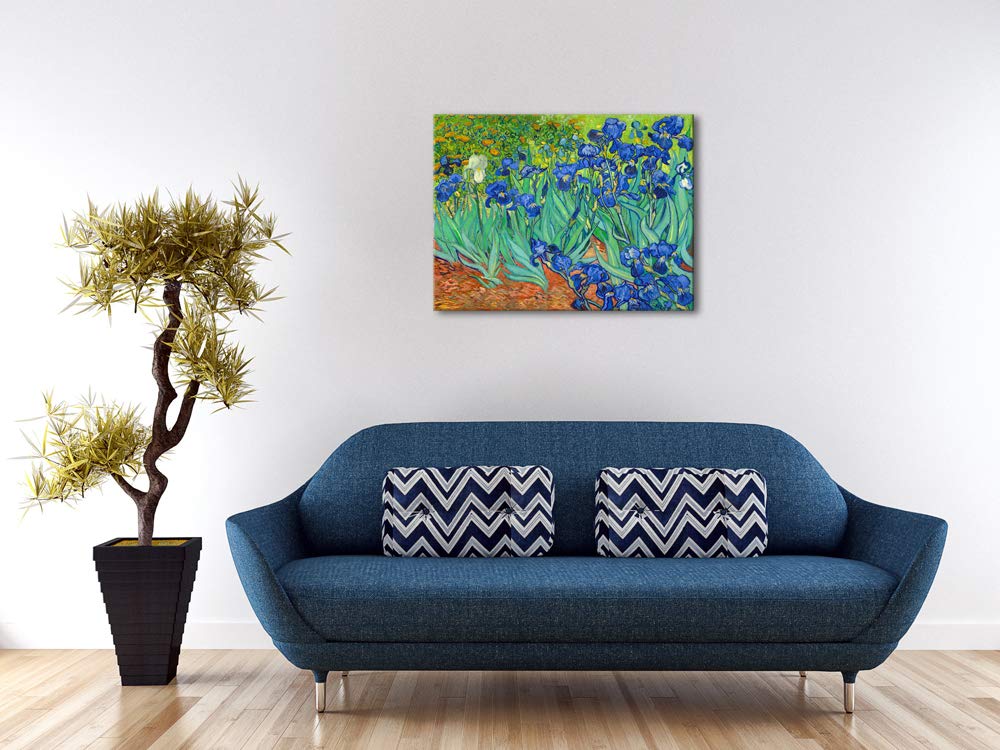 Wieco Art Irises Modern Stretched and Framed Floral Giclee Canvas Print By Van Gogh Famous Flowers Oil Paintings Reproduction Artwork Pictures on Canvas Wall Art for Bedroom Home Decorations