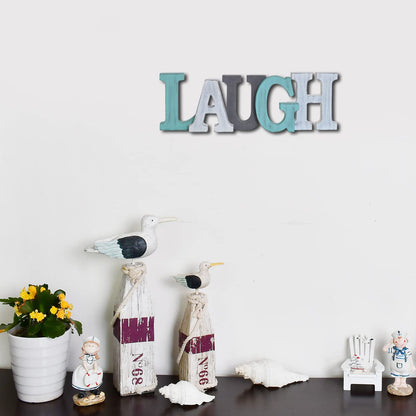 Rustic Wood Sign Décor Decorative Letters Block Free-standing Word Signs Hanging Wooden Cutout Wall Decoration Tabletop Centerpiece (Laugh)