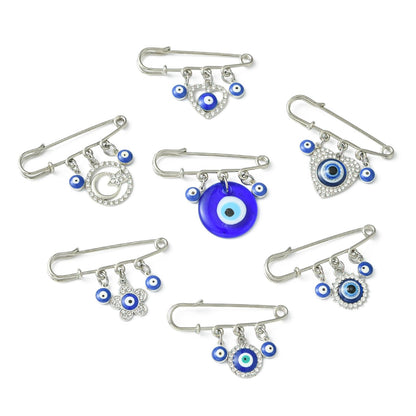 Gythara 7 pcs 7 Styles Blue Evil Eye Theme Alloy Resin Kilt Safety Pins Brooch Turkish Heart Lucky Eye Ball Pins for DIY Jewelry Clothes Scarf Backpack Hat Jackets Craft