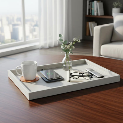 Galopgen 25 * 15 Inch Rectangular Ottoman Tray | Textured PU Leather, Waterproof & Heat-Resistant Storage for Coffee/Dining Tables, Sofa, Bed, Entertainment & Party (Tranquil Beige, 25 * 15in)
