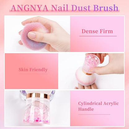 ANGNYA Nail Dust Brush, Round Nail Art Dust Powder Remover Brush