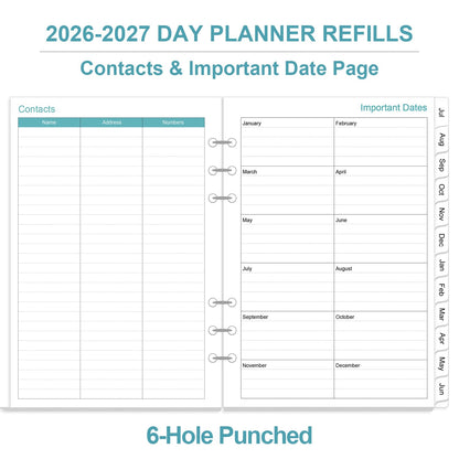 2026-2027 Planner Refills for A5 Binder - One Page Per Day Daily ＆ Monthly Planner, July 2026 - June 2027, Prioritized, To-Do List, Notes, Appointment Schedule, 6-Hole Punched, 5.8" x 8.3"