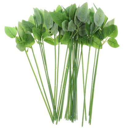 LIOOBO Rose Stems with Leaves: 30Pcs Floral Wire Stems for Artificial Floral Arrangement, DIY Craft Bouquet Making for Wedding Valentines Day Decorations Centerpieces