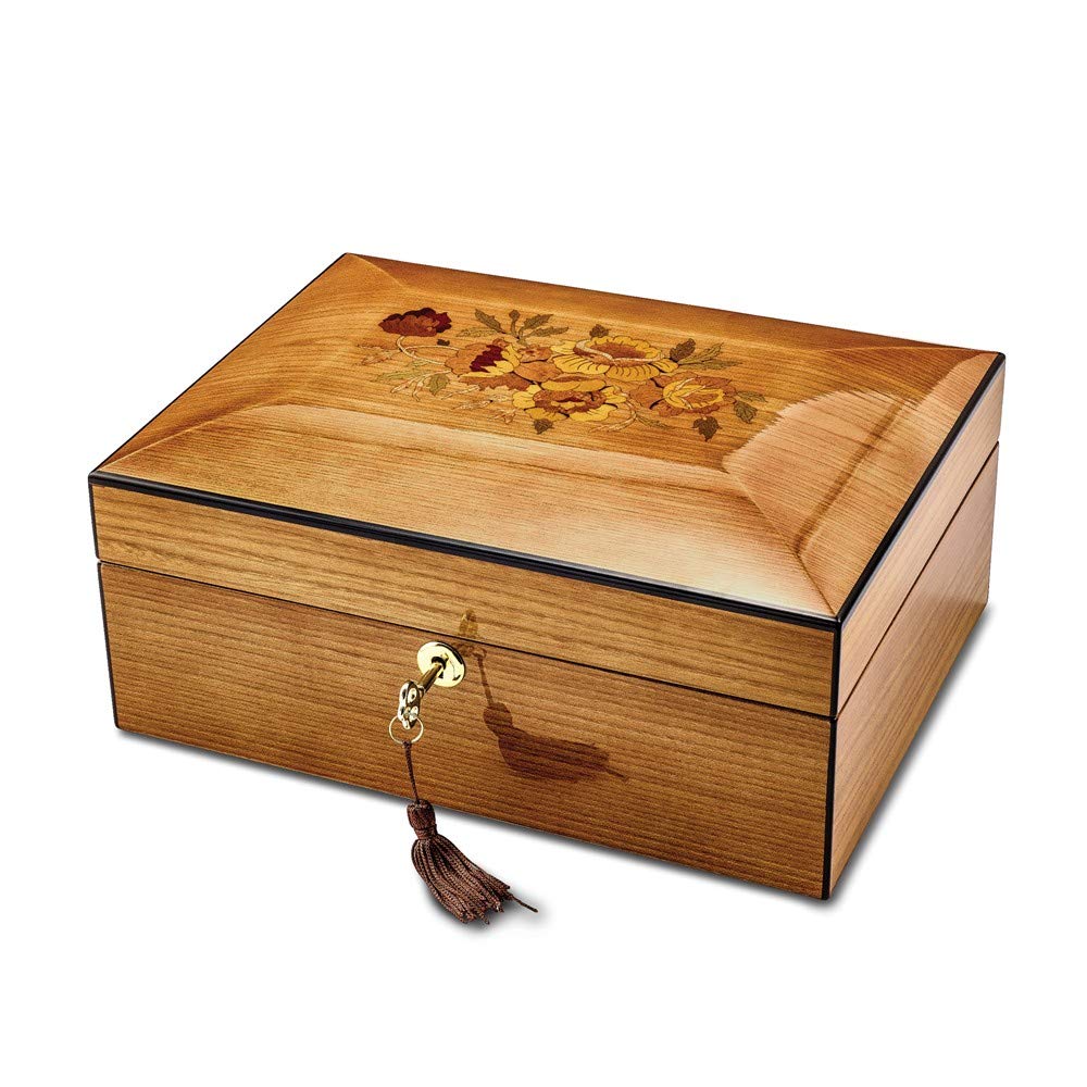 Jewels By Lux South American Vine Veneer Floral Inlay Locking Memorial Box