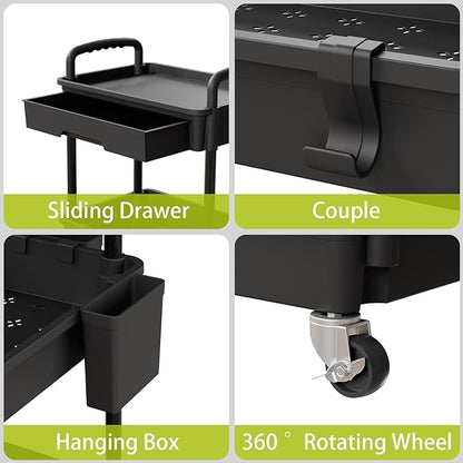 Sorgion 4 Tier Rolling Cart Organizer,Art Craft Diaper Bedside Snack Laundry Room Bathroom Organizer Narrow Thin Slim Rolling Trolley Utility Cart with Wheels for Kitchen,Office(Black)