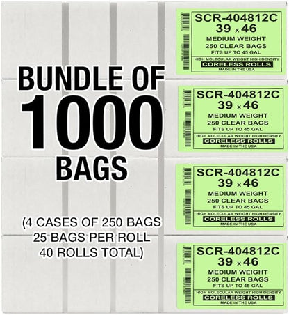 Aluf Plastics 45 Gallon 12 Micron Clear Trash Bags