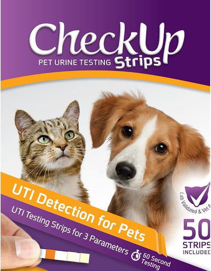 KIT4CAT CheckUp Cat and Dog UTI Urine Test Strips | 3 Parameters CheckUp in 1- a More Detailed Test of 3 UTI Related Markers - pH, Nitrite and Leukocytes Levels x50