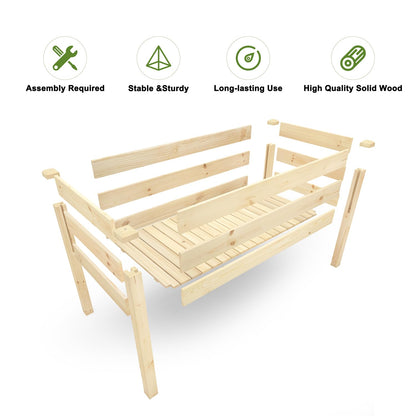BIRASIL Outdoor Raised Garden Bed, Wood Planter Box for Vegetable Flower, Elevated Reinforced Large Garden Planters Boxes for Backyard Patio Gardening Balcony (48.5”L, Natural Wood)