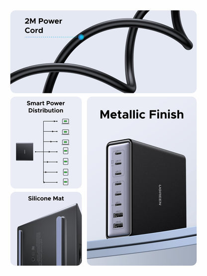 UGREEN Nexode 200W GaN USB C Charging Station, 8-Port Desktop Charger with PD 100W for MacBook Pro 16"/Air, Dell XPS, iPad Pro, iPhone 17/16/15, Galaxy S25/S24, Pixel 10/9