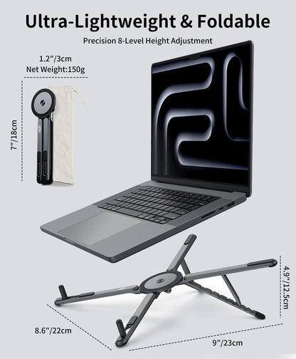 miley Portable Foldable Laptop Stand for Desk,Foldable Ergonomic,8-Level Height,with 13–17" Laptops,Aluminum Construction,Tripod Compatible,Portable with,Includes Storage Bag