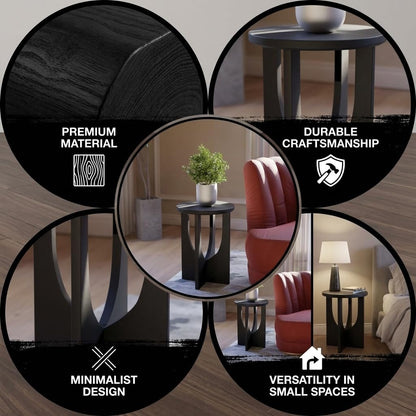 Stupa Solid Wood End Table – 22" Tall Round Side Table for Living Room or Bedroom, Handcrafted Accent Table in Distressed Black Finish, Easy Assembly, Modern Minimalist Design for Small Spaces