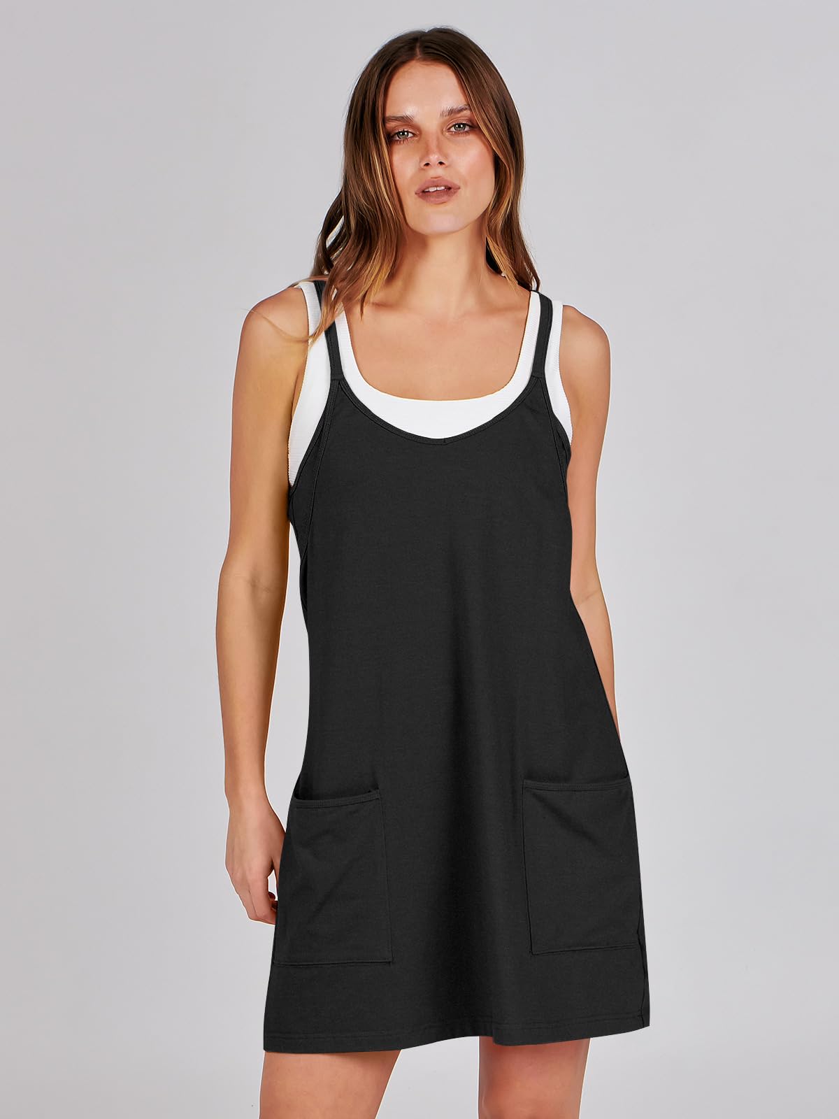 ANRABESS Women Athletic Dress Summer Tennis Workout Active Sports Mini Romper Dress Built in Shorts Travel Vacation Clothes Black X-Large