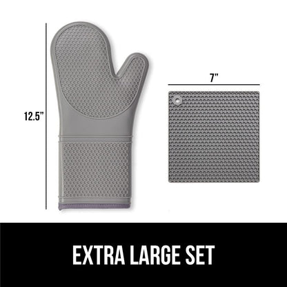 GORILLA GRIP BPA-Free Soft Silicone Oven Mitts and Pot Holders Sets, Heat Resistant Waterproof Cooking Gloves, Thick Cotton Lining, Flexible Gripping for Baking Grilling, Kitchen Trivets, Turquoise