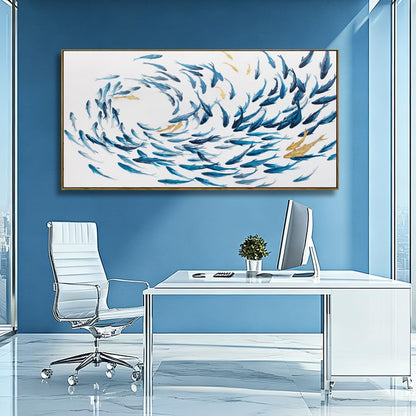 Canvas Wall Art Blue Fish Ocean Sea Framed Artwork Large Pictures Wall Decor Artwork Prints Poster Animal Arts 29"x58"for Living Room Office