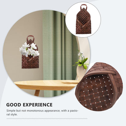 Hemobllo Woven Hanging Wall Basket for Storage, Handmade Wooden Flower Bag for Wall Decor, Rustic Farmhouse Hanging Fruit Basket for Kitchen, Boho Entryway Mail Organizer & Flower Girl, Coffee