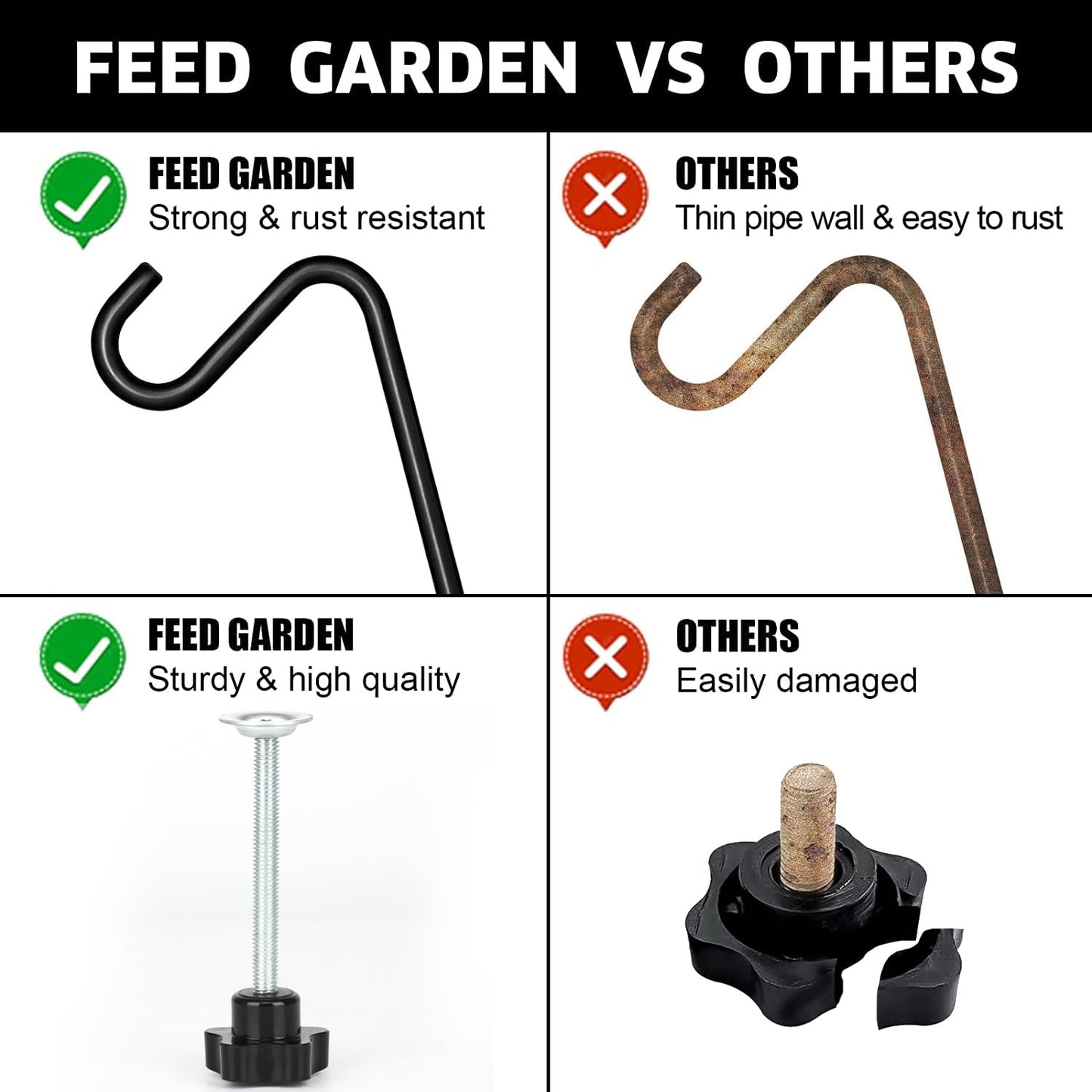 FEED GARDEN 2 Pack 14 Inch Deck Hook, Deck Bird Feeder Hanger, Applicable Deck Thickness 1 Inch-3 Inch