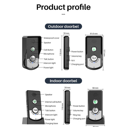 Intercoms Wireless for Home, 1500 Meters 2 Charging Methods Wireless Intercom System Long Range Wireless Doorbell Intercom Doorbell Intercomunicador for Home Security Intercom