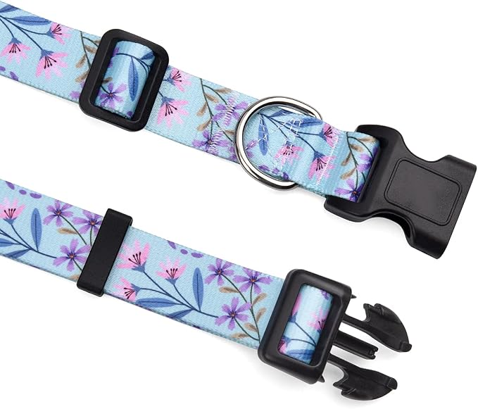 Mihqy Dog Collar with Bohemia Floral Tribal Geometric Patterns - Soft Ethnic Style Collar Adjustable for Small Medium Large Dogs(Floral Purple,L)
